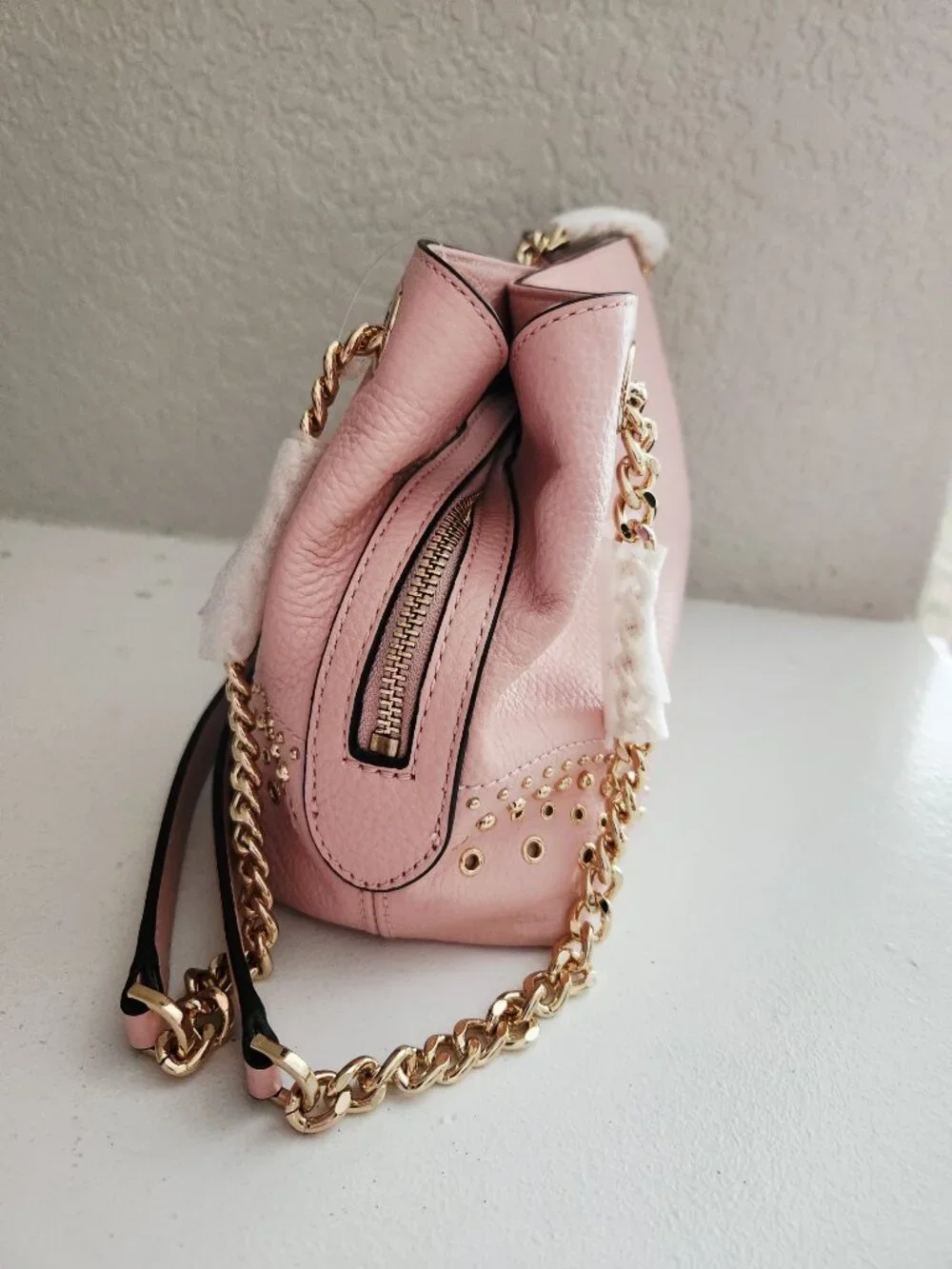 Nwt Michael Kors Pink Leather Studded Shoulder Bag Purse